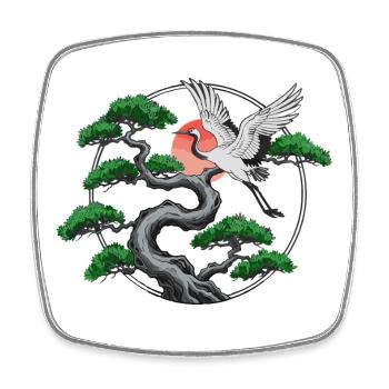 Cranes & Twisted Pine Tree - Square fridge magnet - white - Front