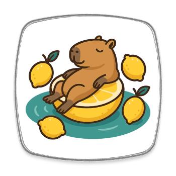 Chilling Capybara sur Lemon Cartoon - Magnet carré - blanc - Devant