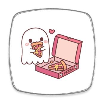Fantôme mignon mangeant de la pizza drôle - Magnet carré - blanc - Devant