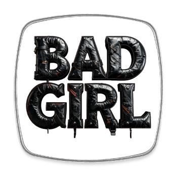 Bad Girl – 3D Buchstaben im schwarzen Leder Look - Viereckiger Kühlschrankmagnet - Weiß - Vorne