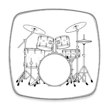 Black and White Drumset Sketch - Square fridge magnet - white - Front