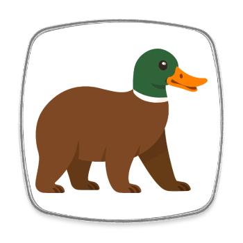 Le canard ours - il a du bec !  - Magnet carré - blanc - Devant
