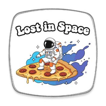 Astronaut auf Pizza im All - Viereckiger Kühlschrankmagnet - Weiß - Vorne