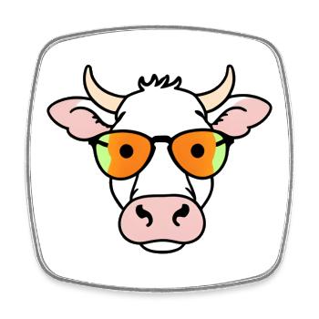 Cow with sunglasses cartoon - Square fridge magnet - white - Front