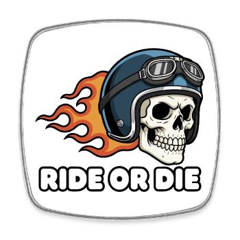 Ride ou le casque Skull - Magnet carré - blanc - Devant