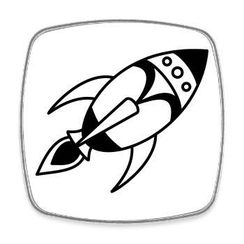 Retro Space Rocket – Weltall Raumschiff Design - Viereckiger Kühlschrankmagnet - Weiß - Vorne