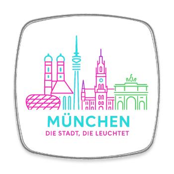 München Neon Skyline - Viereckiger Kühlschrankmagnet - Weiß - Vorne