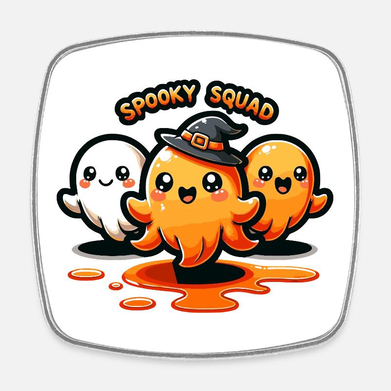 Spooky Squad Trio de calmars d’Halloween - Magnet carré - blanc