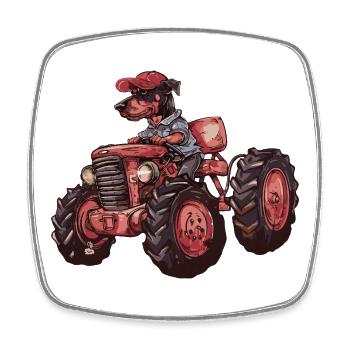 Doberman Dog Tractor Farmer - Square fridge magnet - white - Front