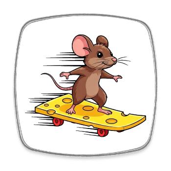 Cool Mouse with Skateboard Cheese Lover Funny - Square fridge magnet - white - Front