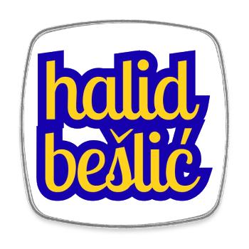 Halid Bešlić - Design in Blau gelb - Viereckiger Kühlschrankmagnet - Weiß - Vorne