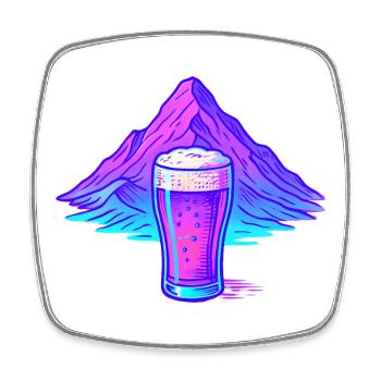 Neon Bierglas vor Berglandschaft - Viereckiger Kühlschrankmagnet - Weiß - Vorne