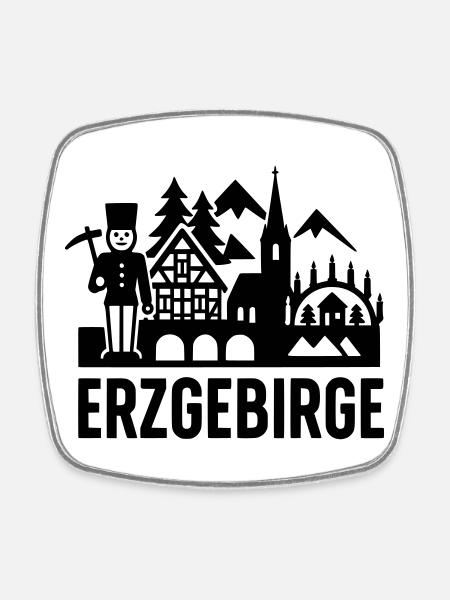 Erzgebirge typisch Silhouette - Viereckiger Kühlschrankmagnet - Weiß