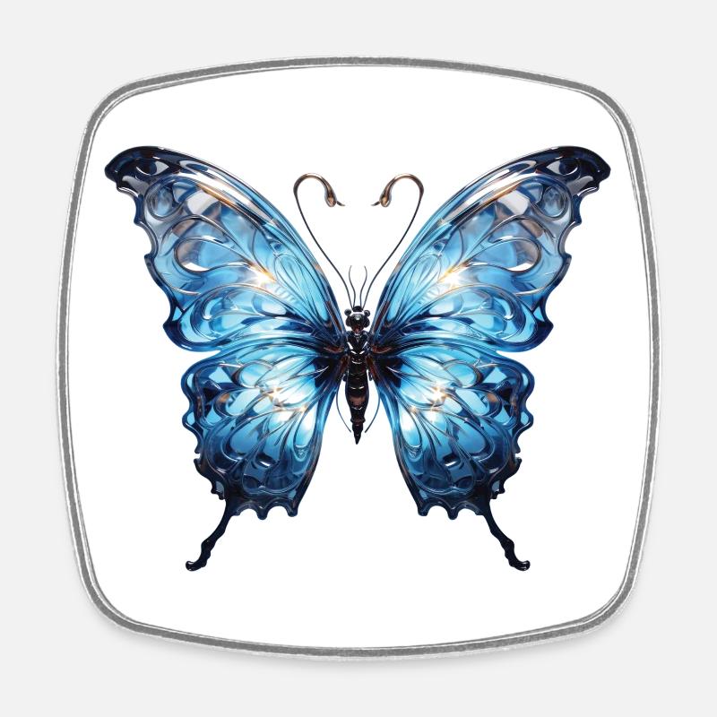 Papillon bleu - Design d’insecte brillant - Magnet carré - blanc