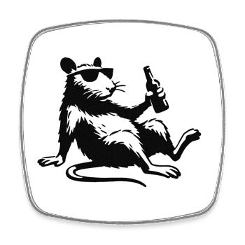 Ratte mit Flasche Sonnenbrille - Viereckiger Kühlschrankmagnet - Weiß - Vorne