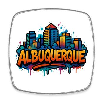 Albuquerque Graffiti Skyline - Viereckiger Kühlschrankmagnet - Weiß - Vorne