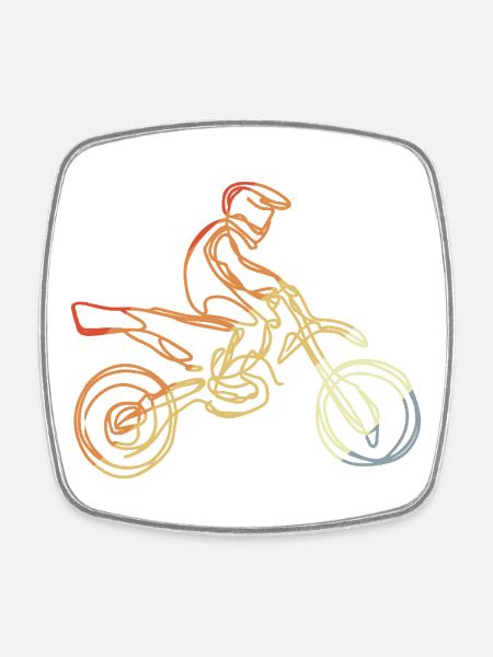 Vintage Motocross Rider Sketch - Square fridge magnet - white