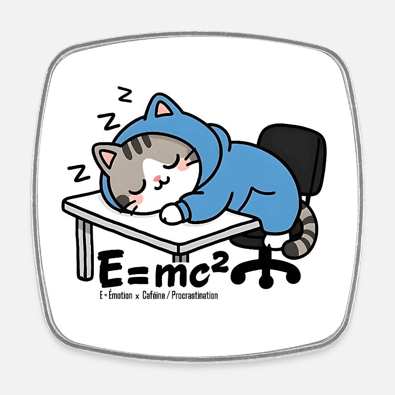 E = mc² - Sleeper Cat in Blue Pyjamas - Square fridge magnet - white