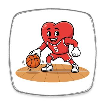 Mascotte de basketteur en maillot rouge - Magnet carré - blanc - Devant