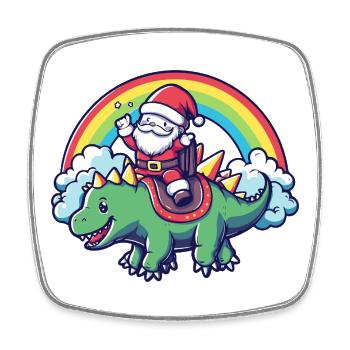 Dinosaur stegosaurus Santa Claus - Square fridge magnet - white - Front