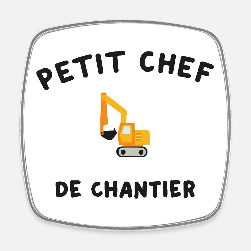 Petit Chef de Chantier Engin de Construction - Magnet carré - blanc