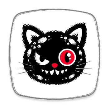 Black cat with red eye - Square fridge magnet - white - Front