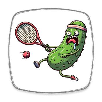 Funny cucumber playing tennis with headband - Square fridge magnet - white - Front