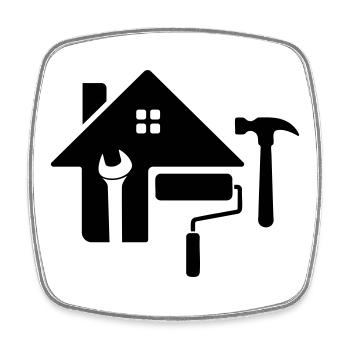 Handwerker Logo – Hammer, Schlüssel & Farbrolle - Viereckiger Kühlschrankmagnet - Weiß - Vorne