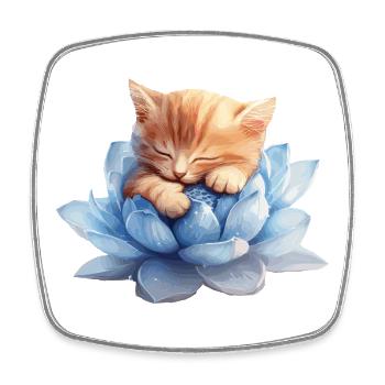 Chaton se reposant sur des succulentes bleues - Magnet carré - blanc - Devant