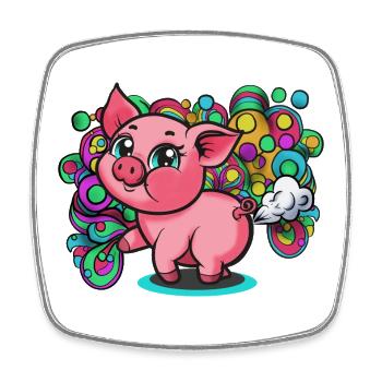Furz-Schwein mit Regenbogenwirbel - Viereckiger Kühlschrankmagnet - Weiß - Vorne