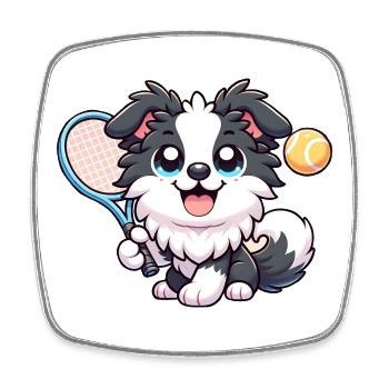 Süßer Border Collie Mit Tennisschläger Und Ball - Viereckiger Kühlschrankmagnet - Weiß - Vorne