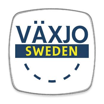 Logo de la ville de Växjö Sweden – Thème bleu et jaune - Magnet carré - blanc - Devant