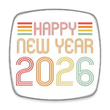 Vintage Happy New Year 2026 - Viereckiger Kühlschrankmagnet - Weiß - Vorne
