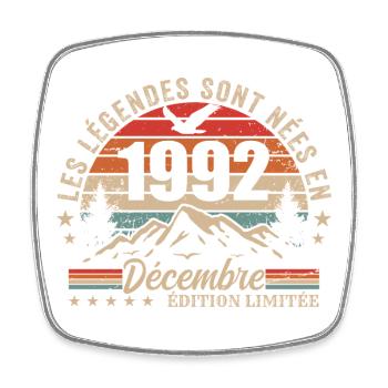 Rétro Décembre 1992 - Cadeau 33 Ans - Magnet carré - blanc - Devant