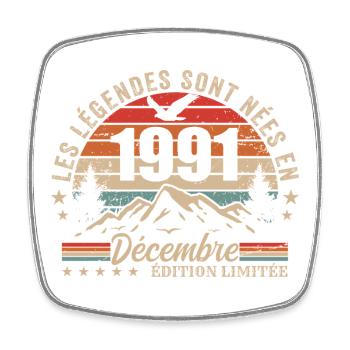 Retro December 1991 - 34 Years Gift - Square fridge magnet - white - Front