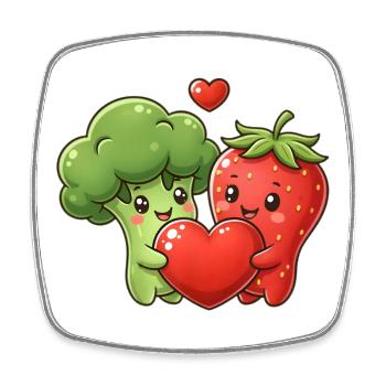 Love Veggie Kawaii Broccoli Strawberry - Square fridge magnet - white - Front