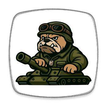 Bulldog Soldier Driving Tank Tough Mascot Art - Square fridge magnet - white - Front