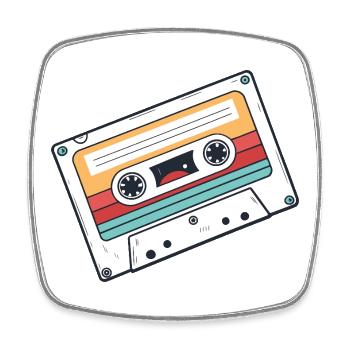 Pastel and colorful 80s retro music cassette - Square fridge magnet - white - Front
