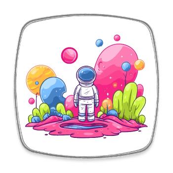 Astronaut in pink space - Square fridge magnet - white - Front