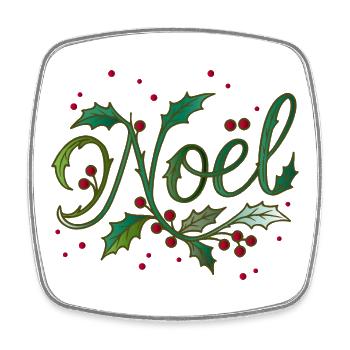 Weihnachtliches „Noël“-Design mit Stechpalme - Viereckiger Kühlschrankmagnet - Weiß - Vorne