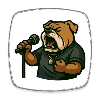 Rock Singer Bulldog with Microphone Cartoon Art - Square fridge magnet - white - Front