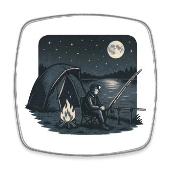 Angeln Bei Nacht Am Lagerfeuer Am See - Viereckiger Kühlschrankmagnet - Weiß - Vorne