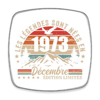 Rétro Décembre 1973 - Cadeau 52 Ans - Magnet carré - blanc - Devant
