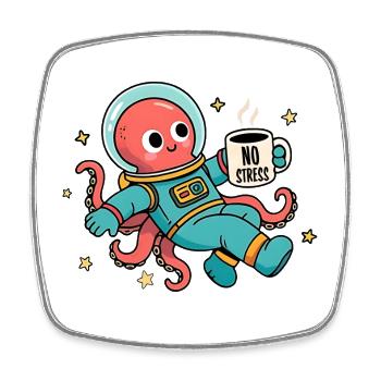 Weltraum-Astronaut Oktopus mit Kaffeetasse - Viereckiger Kühlschrankmagnet - Weiß - Vorne