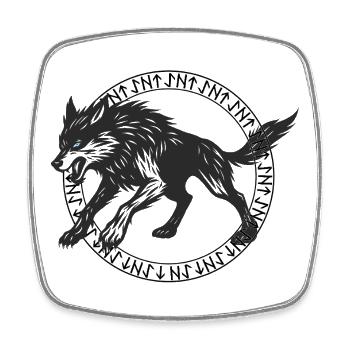 Wild wolf with runes and glowing eyes - Square fridge magnet - white - Front