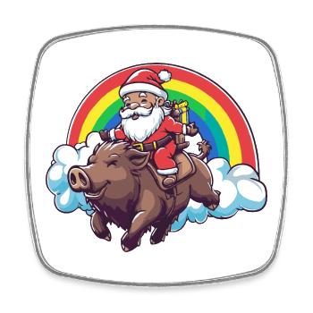 Pig Santa Claus Christmas Wild Boar - Square fridge magnet - white - Front
