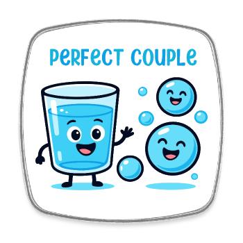 Perfect Couple Water and Bubbles Fun Cartoon - Viereckiger Kühlschrankmagnet - Weiß - Vorne