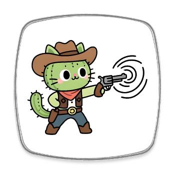 Grüne Cowboykatze mit Pistole - Viereckiger Kühlschrankmagnet - Weiß - Vorne