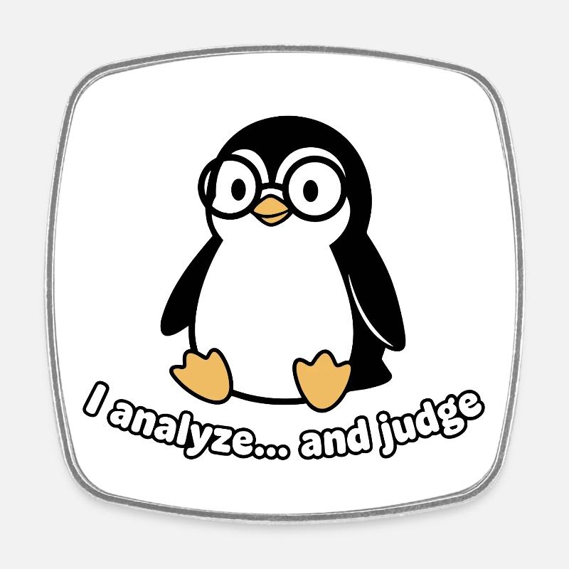 Penguin Thinker with Glasses - Square fridge magnet - white