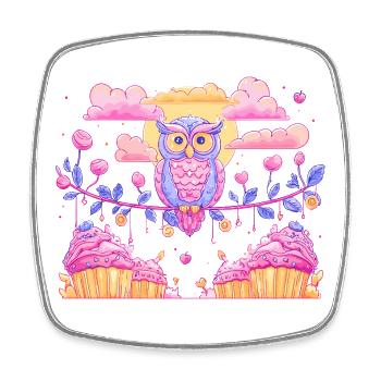 Pastel owl magic over cupcakes - Square fridge magnet - white - Front